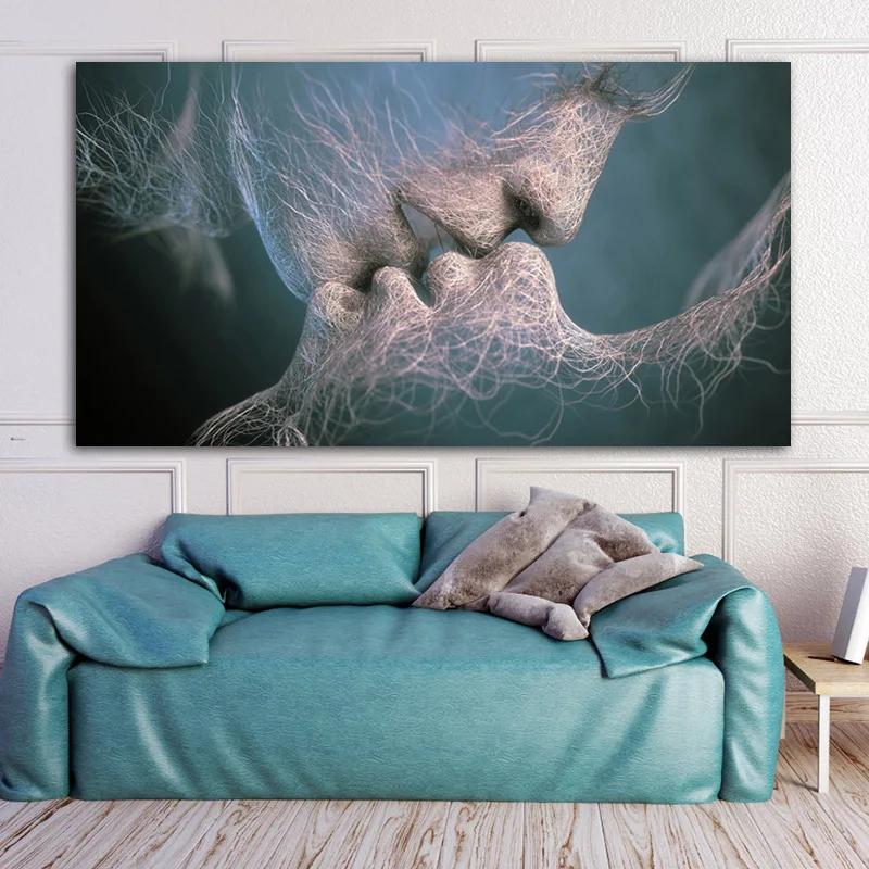 

New Fashion Black White Love Kiss Abstract Art on Canvas Painting Wall Art Picture Print Home Decor (No Frame)