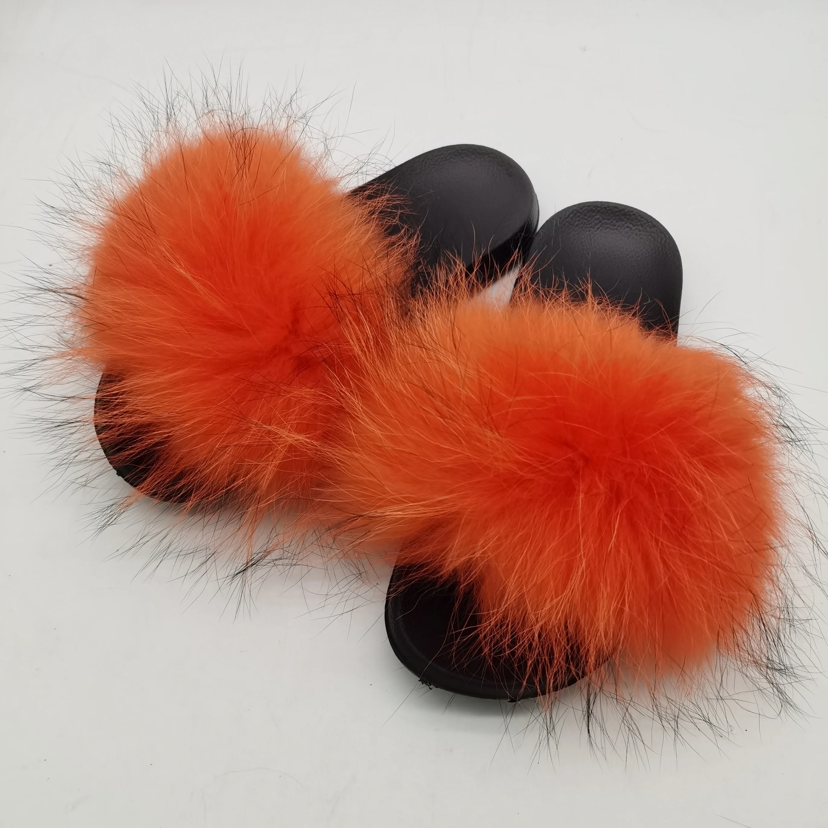 Сланцы женские зимние с мехом енота теплые плюшевые пушистые натуральный мех