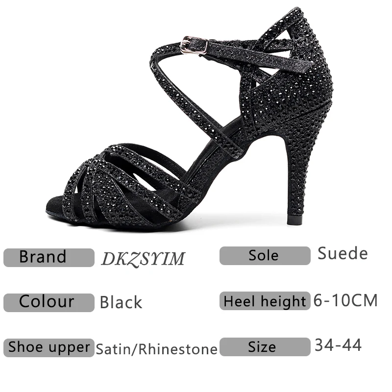DKZSYIM/черные женские туфли для латинских танцев Расшитая блестками ткань Обувь