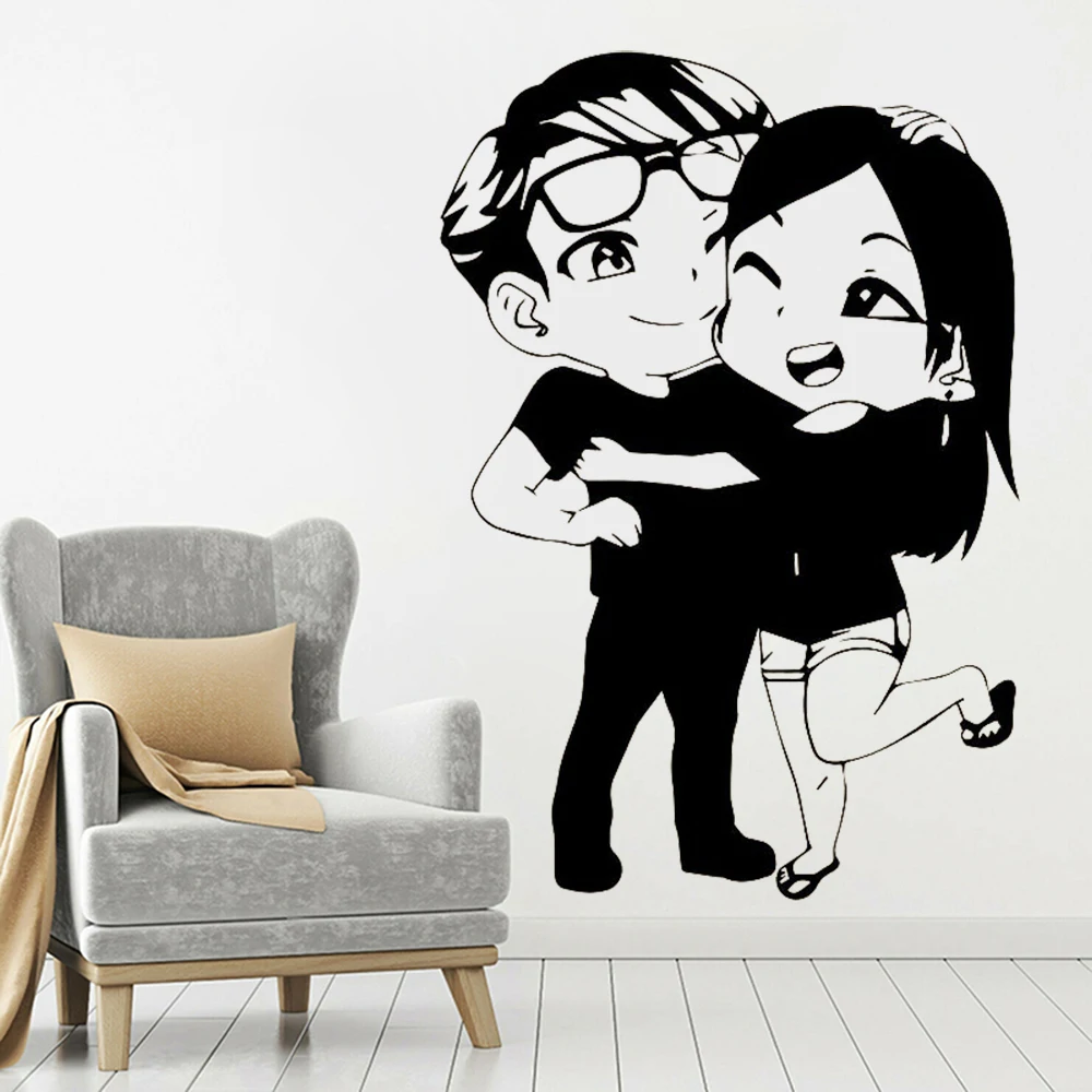 

Vinyl Wall Decal Loving Couple Cartoon Character Boy And Girl Wall Sticker for Bedroom Decor Mural Removable Art Decor C352