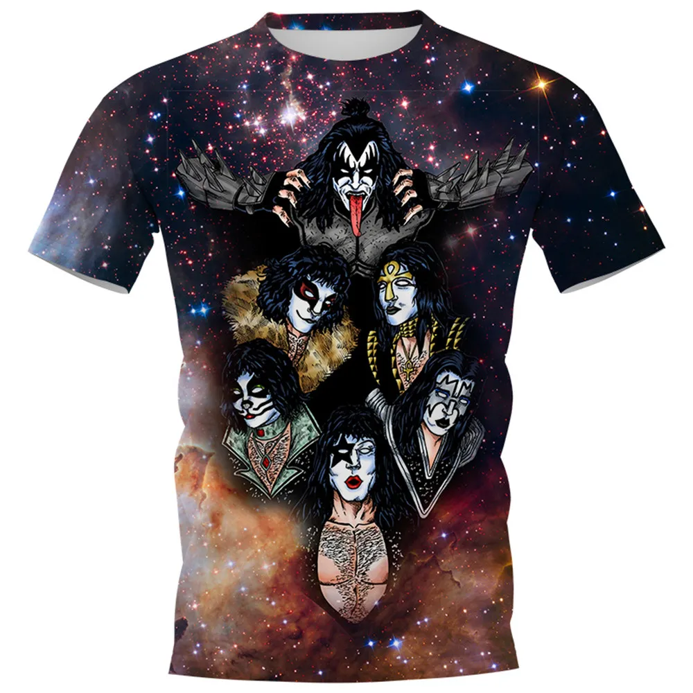

Футболки CLOOCL рок-группы Kiss 3D графика звездное небо пуловеры футболки модный певец Печатный хип-хоп Повседневная футболка мужская одежда