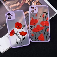 poppy flower bloom phone case purple color matte transparent for iphone 13 12 mini 11 pro x xr xs max 7 8 plus cover coque
