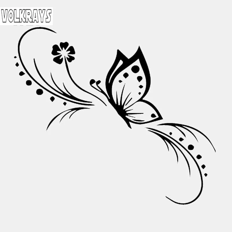 

Volkrays Personality Car Sticker Butterfly Flower Decoration Floral Art Accessories Sunscreen Vinyl Decal Black/Silver,10cm*12cm