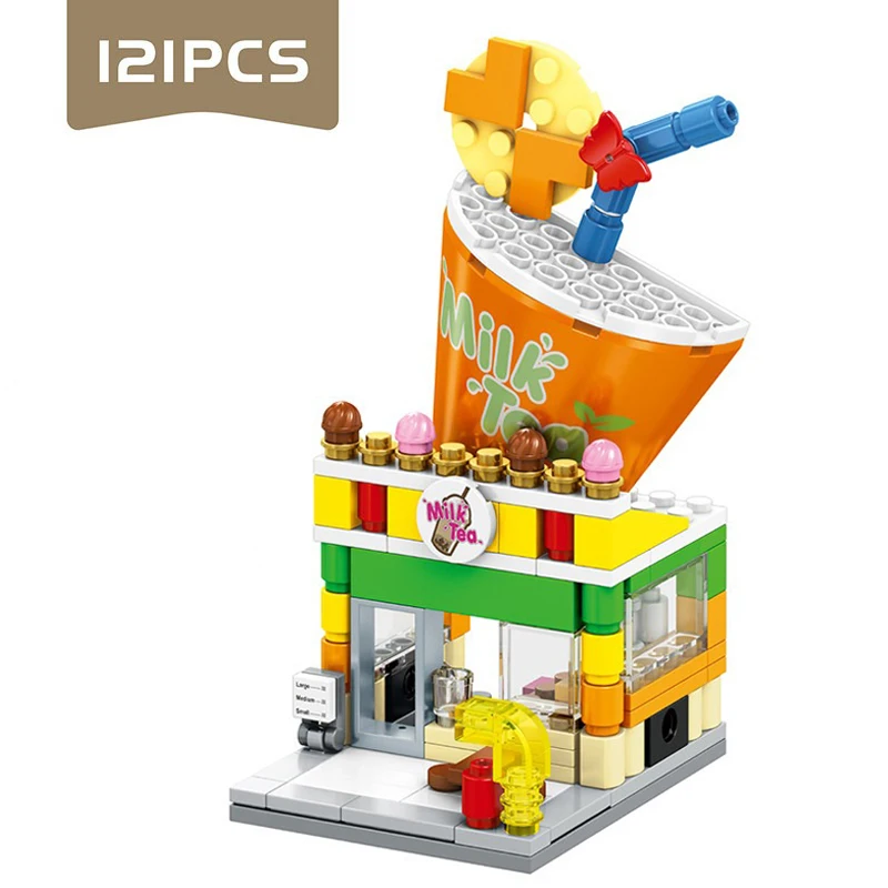 

City Mini Street View Cafe Food Retail Market Store Chinatown Architecture Building Blocks Bricks Sets Toys For Christmas Gifts