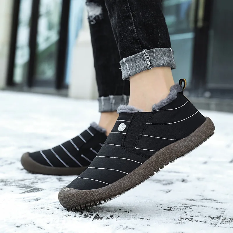 

Winter Men Shoes Warm Plush Casual Low Boots Men Flats Waterproof Slip on Plus Velvet Snow Shoes Mens Adults Unisex Big Size 48