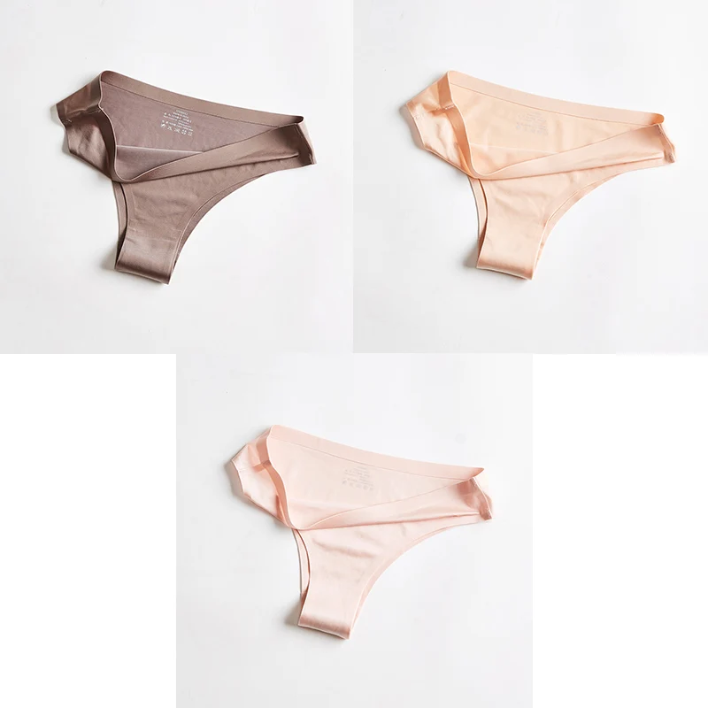 coffee nude pink Трусики, женское нижнее белье, сексуальные, бесшовные, спортивные, женские, Т-образные, мягкие, стринги, для женщин, нижнее белье, ледяной шелк, 3 шт. BANNIROU - Цвет: coffee nude pink