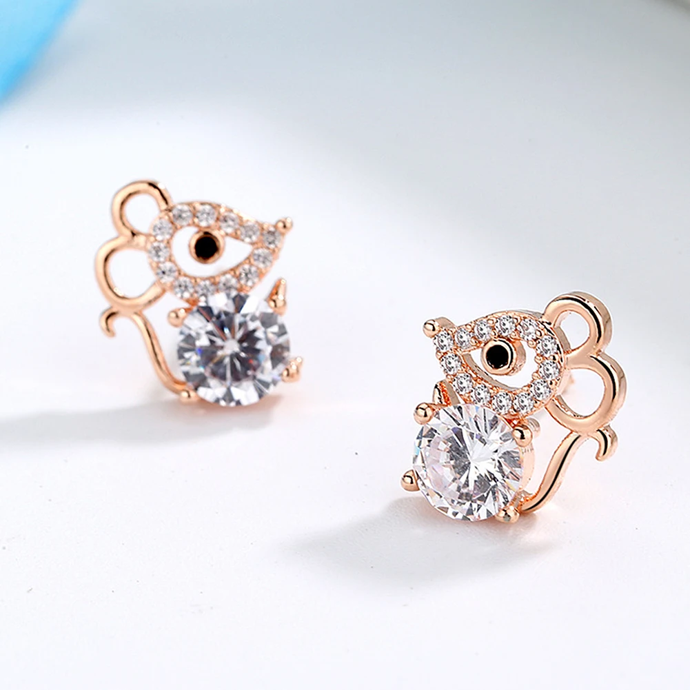 Серьги-гвоздики Lucky mouse Женские Ювелирные изделия циркон для девушек новогодние