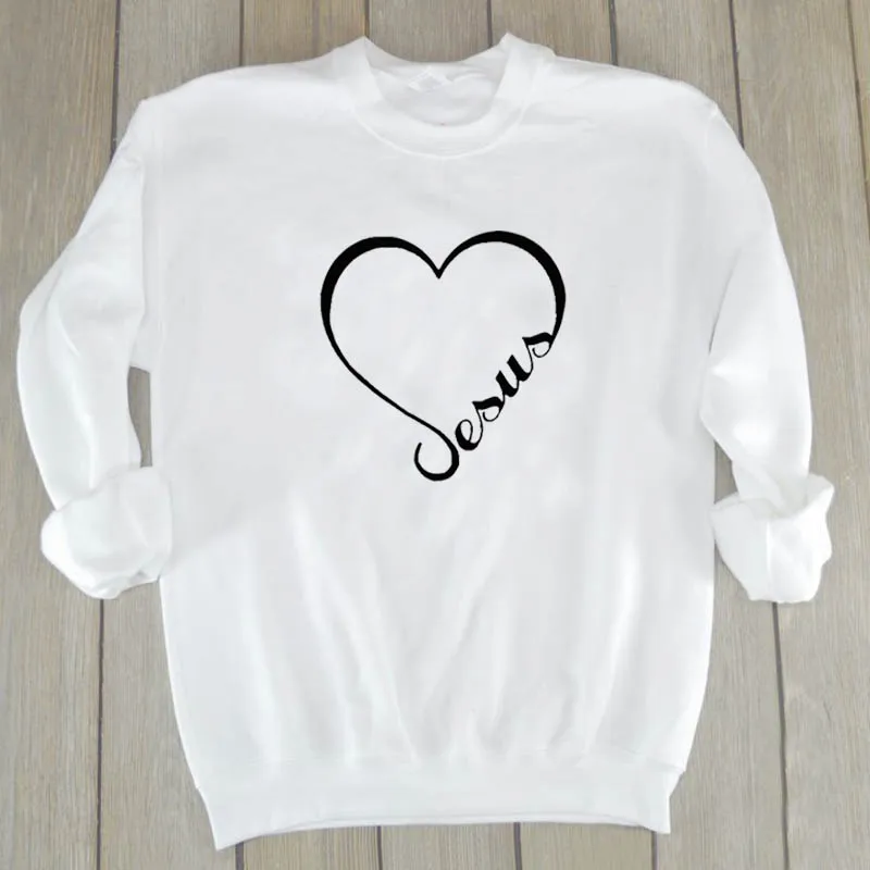 

Casual Girl Ulzzang Pullover Crewneck Jumper Jesus Heart Graphic Sweatshirt Christian Faith Hope Love Women Clothing