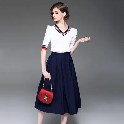 

Womens Sets Top And Skirt Office Lady Half Cotton V- Neck Mid-Calf Women Set Solid Elegant Plus Size 2020 Summer New Women Sets