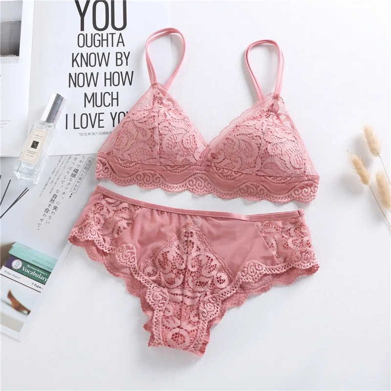 

New French Pink Ultra-thin Cotton Underwear Set Summer Sexy Lace Wire-Free Push Up Bra Set Spring Women Plus Size Lingerie Sets