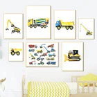 Строительные машины грузовик-Экскаватор Бульдозер детская стена искусство холст картина скандинавские плакаты и принты декор картины детская комната