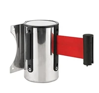 red retractable ribbon barrier crowd control outdoor stainless steel wall mount red belt sport stanchion queue
