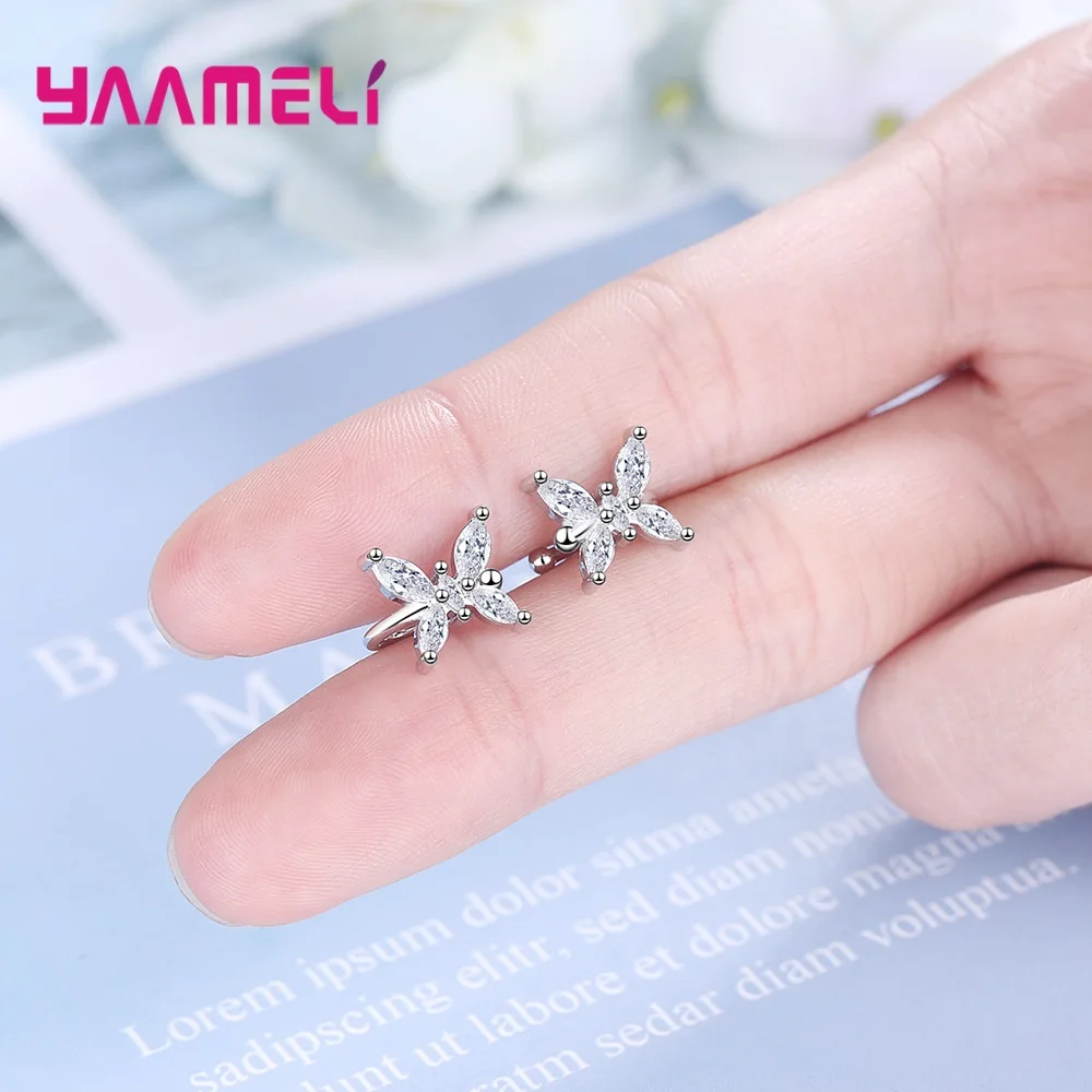 Big Promotion Sterling Silver 925 Cuff Clip On Earrings Sweet Clear CZ Diamond Crystal Bowknot Ear Brincos Jewelry for Wedding | Украшения