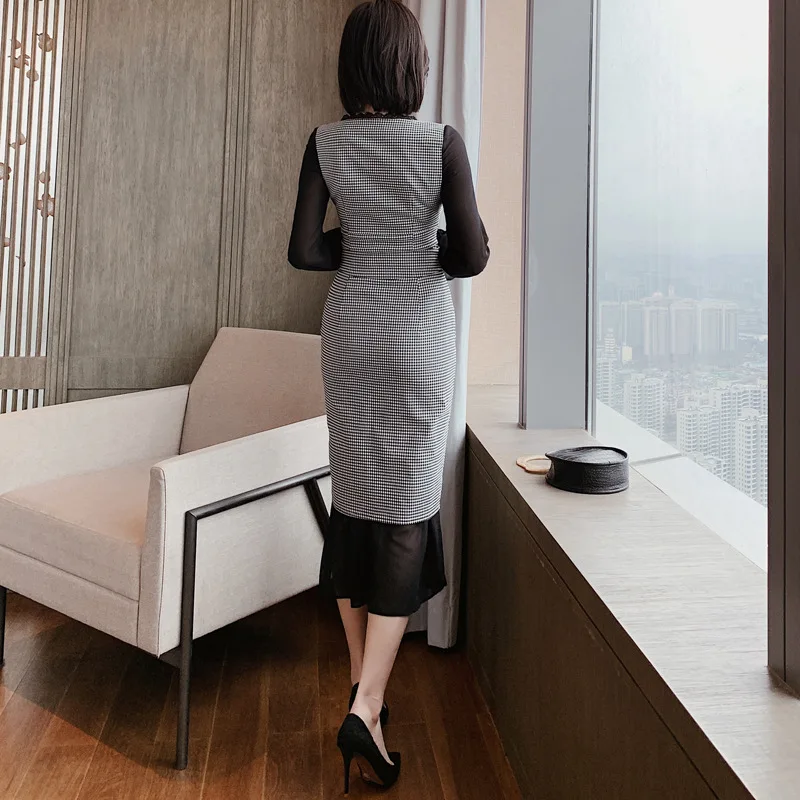 Комплект из 2 предметов летний клетчатый женский костюм сексуальные Офисные