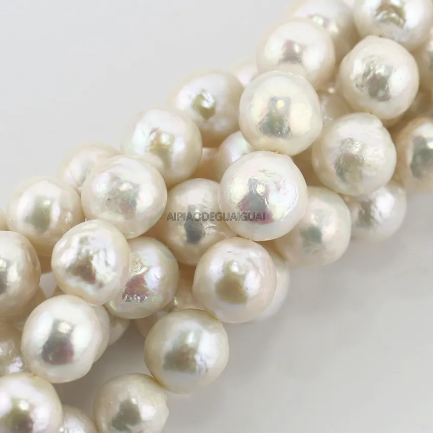 

APDGG Genuine Natural 12-13mm nucleated edison white pearl strands loose beads women lady jewelry DIY