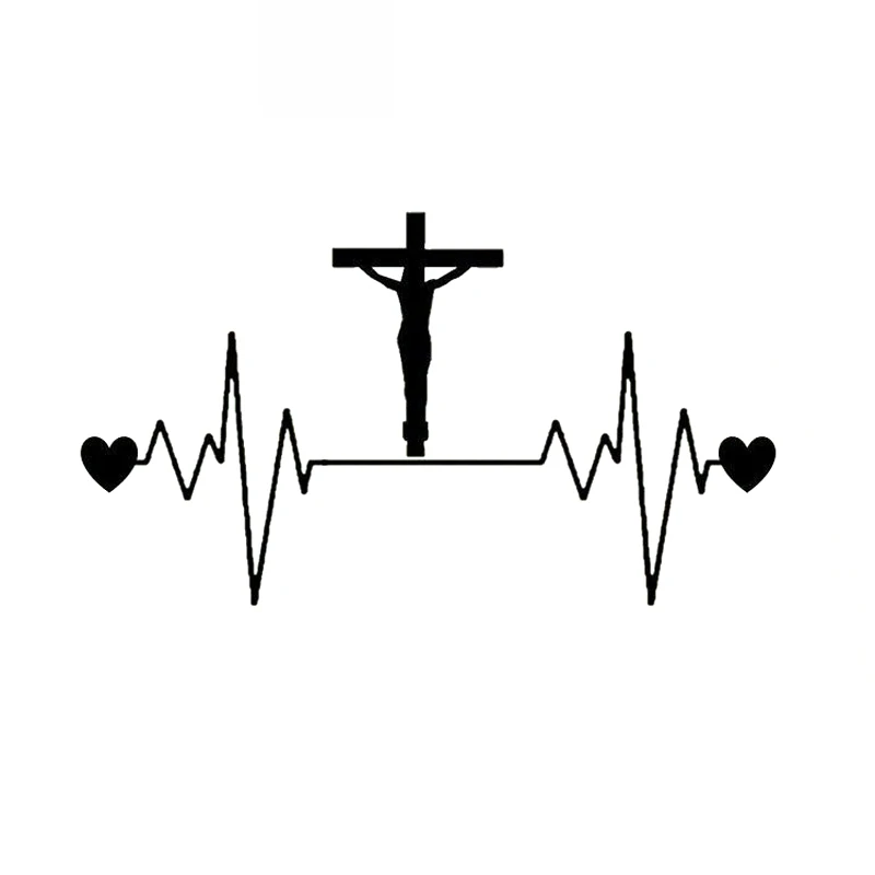 

Jesus Cross Heartbeat Lifeline Fashion Applique Car Window Decoration Personality Pvc Waterproof Applique Black/white, 20cm*11cm