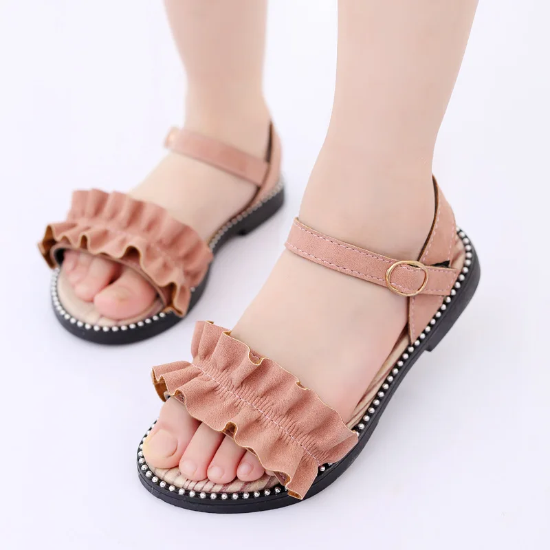 Toddler Kids Sandals Baby Girls Pearls Crystal Ruffles Princess Shoes Slippers Comfortable Casual Summer | Детская одежда и обувь