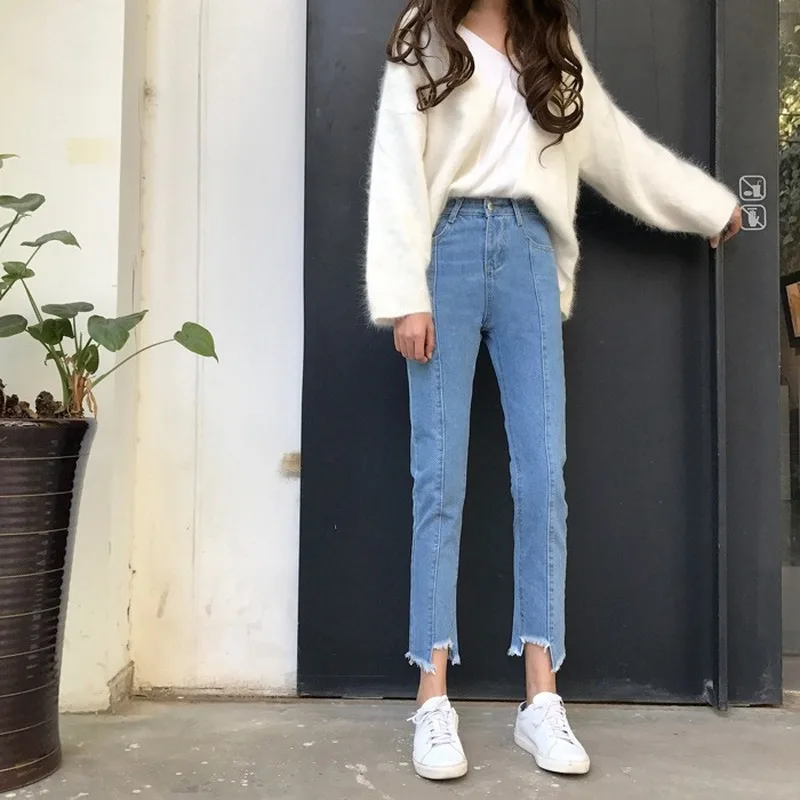 Женские джинсы с завышенной талией свободные прямые модные повседневные