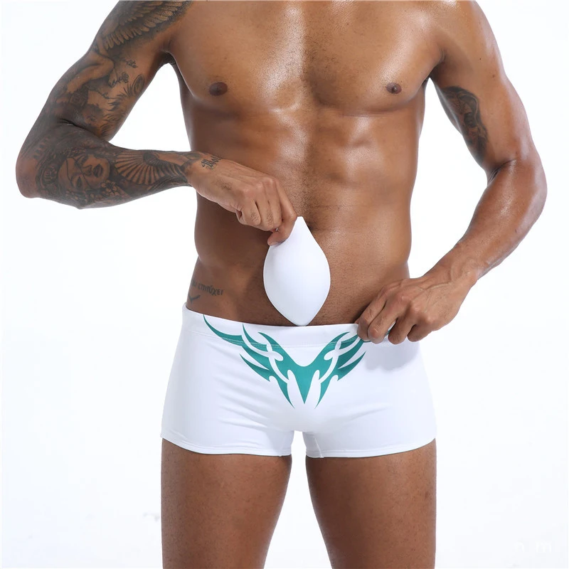 white 6 цветов push up pad мужские плавки сексуальные мужские плавки купальник быстросохнущие трусы боксеры костюм трусы пляжные шорты Sunga 406 - Цвет: white