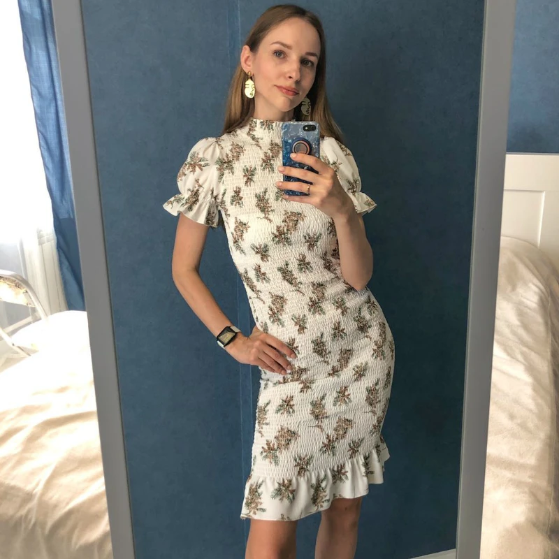 

2020 Women Collar Ruffles Women's Dress Full Sleeve Elastic Waist Female Chiffon Dress Spring Summer Midi Vestidos Femme