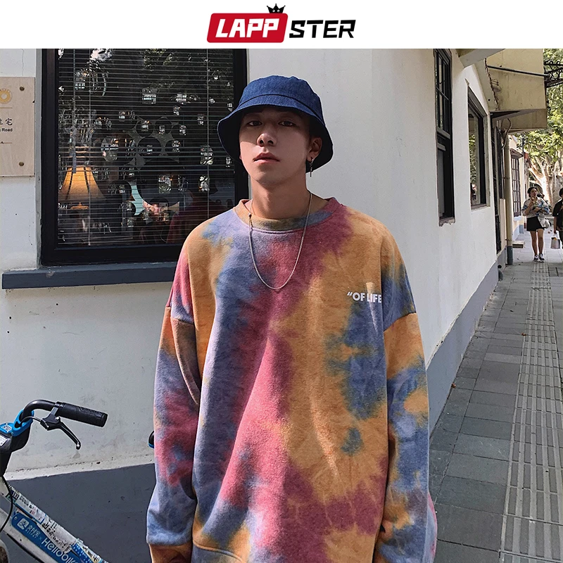 Толстовка LAPPSTER мужская оверсайз в стиле Харадзюку свитшот с рисунком Tie Dye