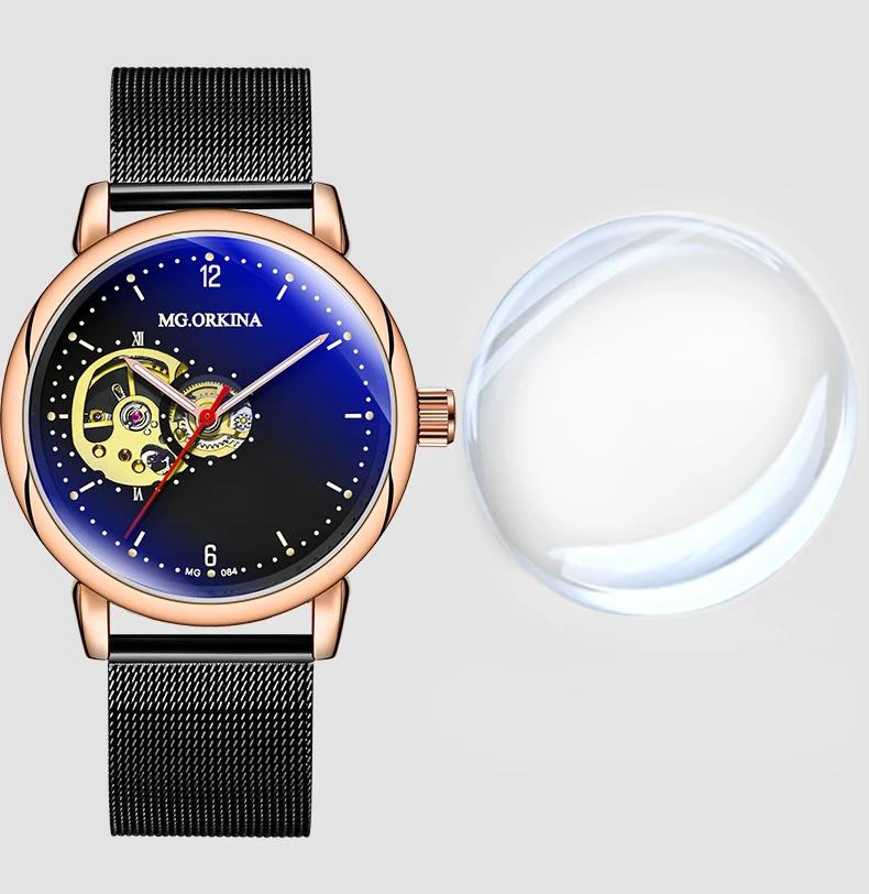 Reloj Hombre автоматические часы мужские s модные спортивные из нержавеющей стали сетки Группа скелет механические наручные часы для мужчин