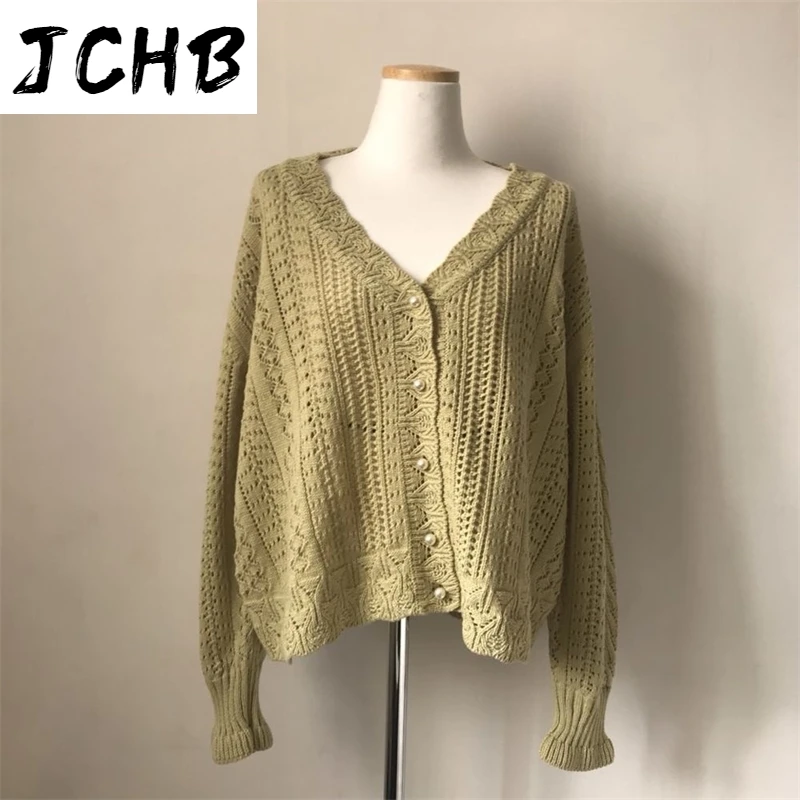 

JCHB Autumn Spring Pullover Casual Sexy Loose V-neck Women Sweater Long Sleeve Solid Single Breasted Off Shoulders Female Knit J