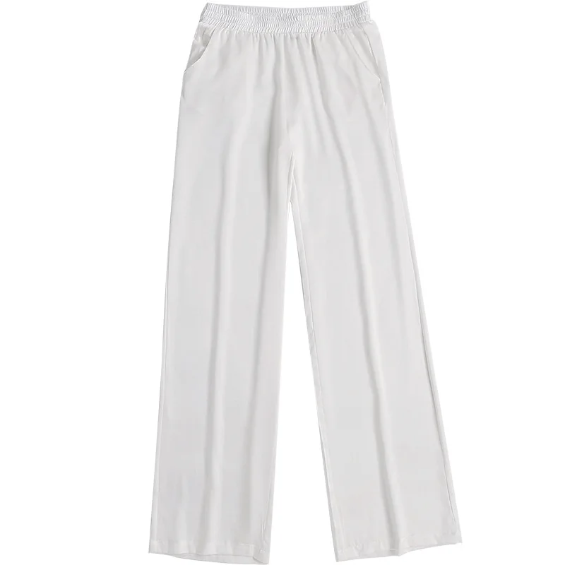 

2020 Summer Women Pants Wide Leg Trousers Ladies Thin Lace Up High Waist Loose Pants For Women Summer Silk Wide Leg Pant Femme