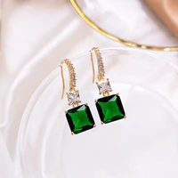 luxury green crystal square gem earrings elegant atmospheric retro earrings women baroque personality stud earrings