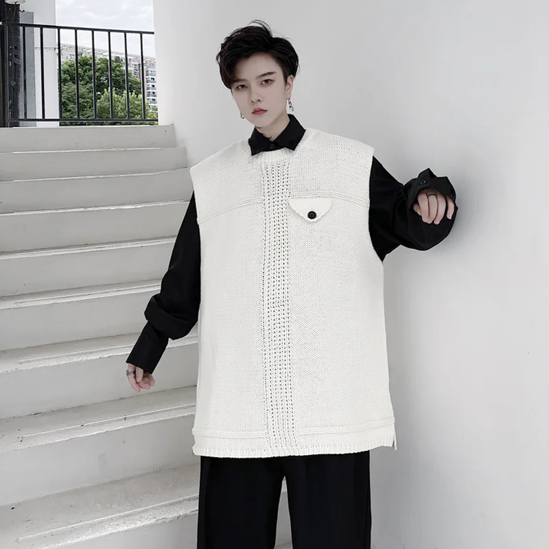 

Мужской весенне-осенний вязаный свитер без рукавов с круглым вырезом, повседневный Свободный жилет, черный, белый