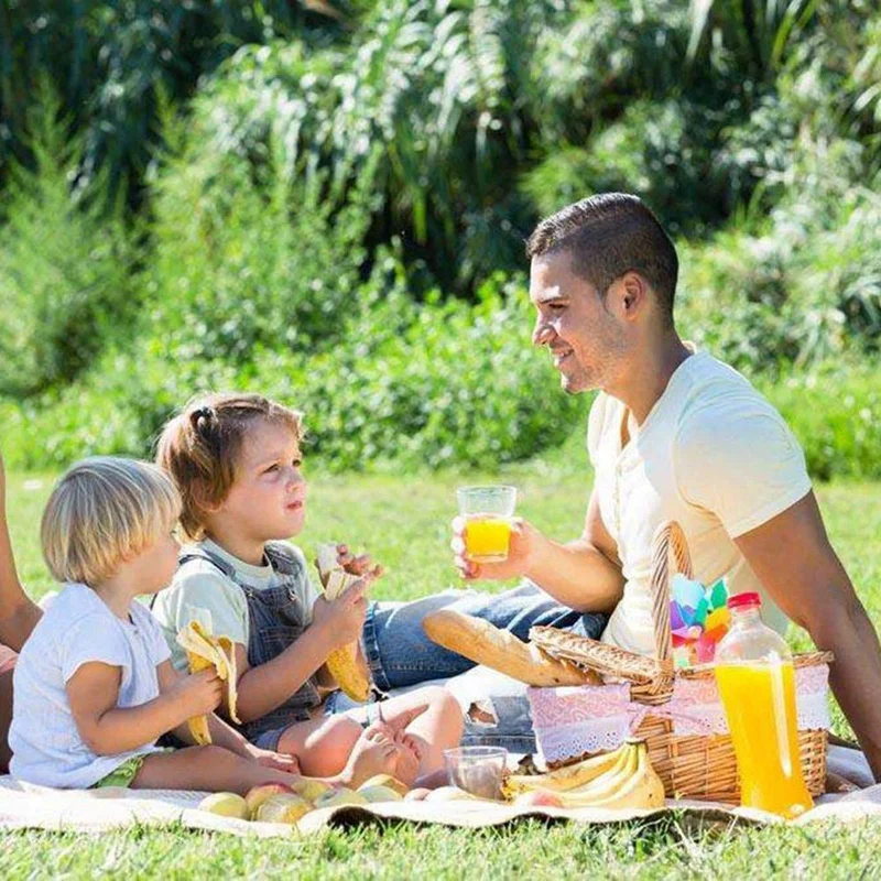 Ручная плетеная корзина с ручкой для пикника кемпинга двойной крышкой хранения