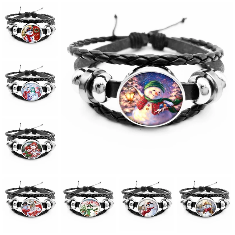 

2020 New Christmas Snowman Glass Convex Snap Black Handmade Bracelet Personalized Bracelet Jewelry