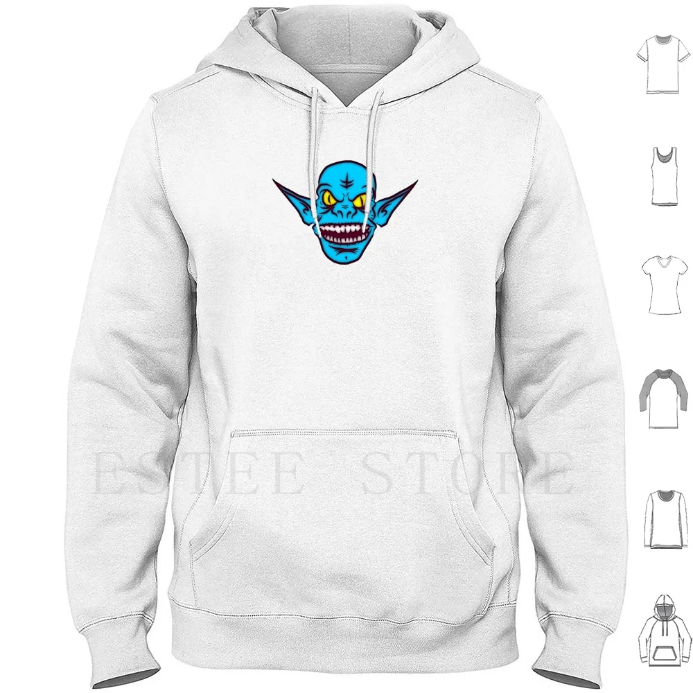 Sharptoof Gobbo Hoodies Long Sleeve Goblin Head Scary Creepy Blue Enemy