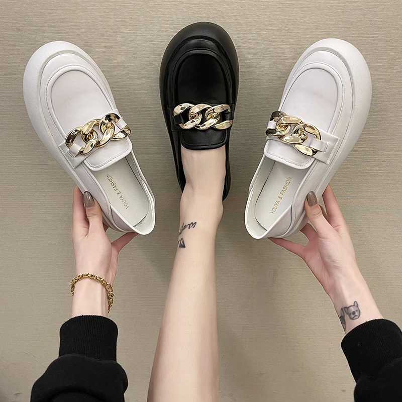 

Casual Woman Shoe Round Toe Modis Clogs Platform British Style Slip-on Female Footwear Oxfords Loafers With Fur 2021 Creepers Pr