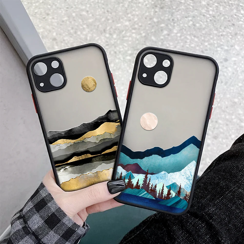 

iPhone 11 12 13 Pro Max Mini Moonlight night dusk watercolor painting Case for 7 8 plus SE2020 XS X XR Hard Shockproof funda