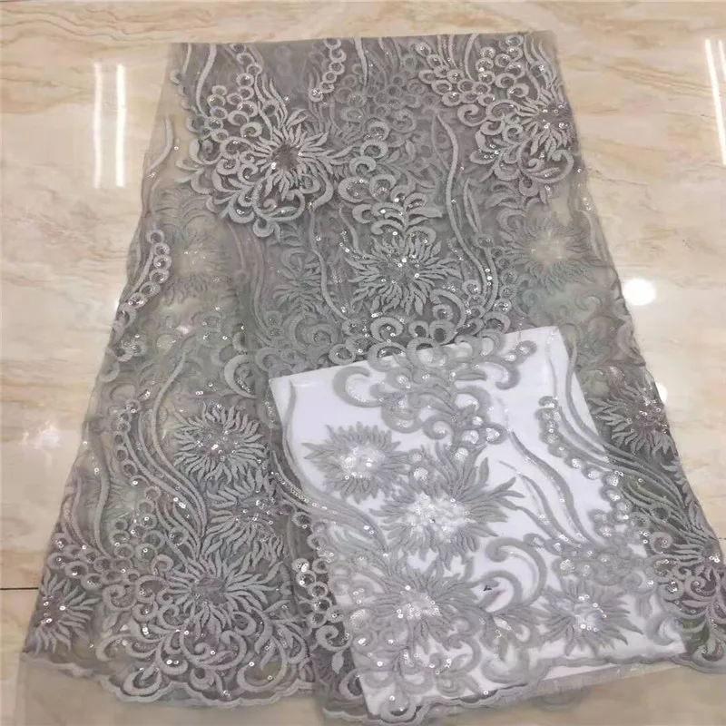 2019 African Net Lace Fabric High Quality Elegant White Sequins Nigerian Wedding Fabrics 5Yards French Tulle lace | Дом и сад