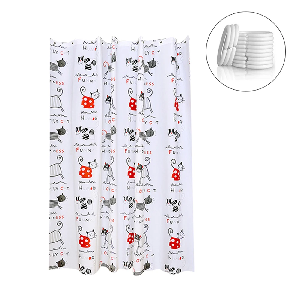 

Водонепроницаемая занавеска для душа с принтом в виде милых мультяшных кошек, 150x180 см, 1 комплект, занавеска в ванную комнату с пластиковыми ...