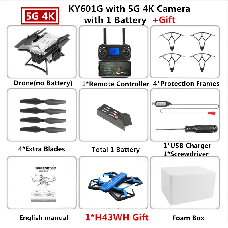 W1 4K Cam Foam Box Радиоуправляемый Дрон KY601G gps Квадрокоптер с 5G 4K HD камерой 2000 м Дистанция управления Pro селфи следуем за мной Квадрокоптер Fly 20 минут - Цвет: W1 4K Cam Foam Box