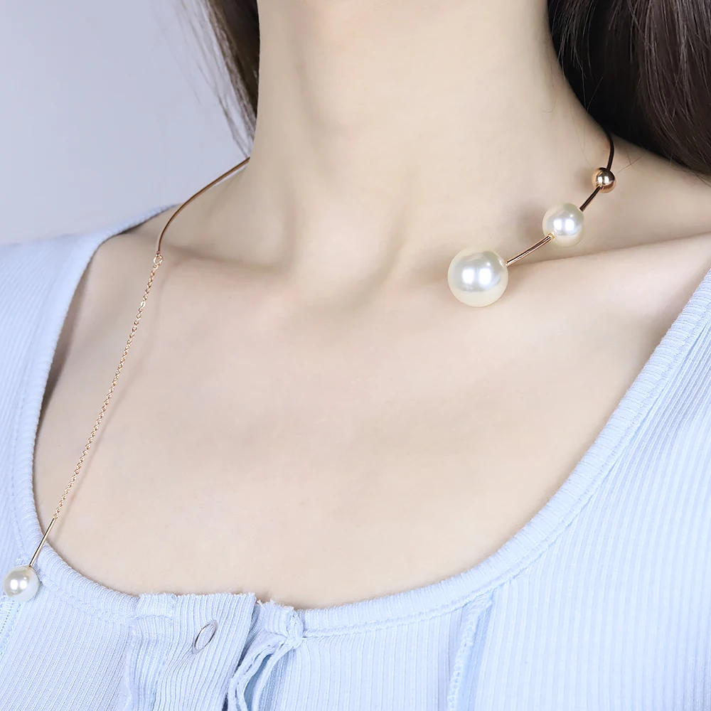 

Elegant Big White Imitation Pearl Choker Necklace Clavicle Chain Fashion Golden Necklace for Women Wedding Jewelry Collar New