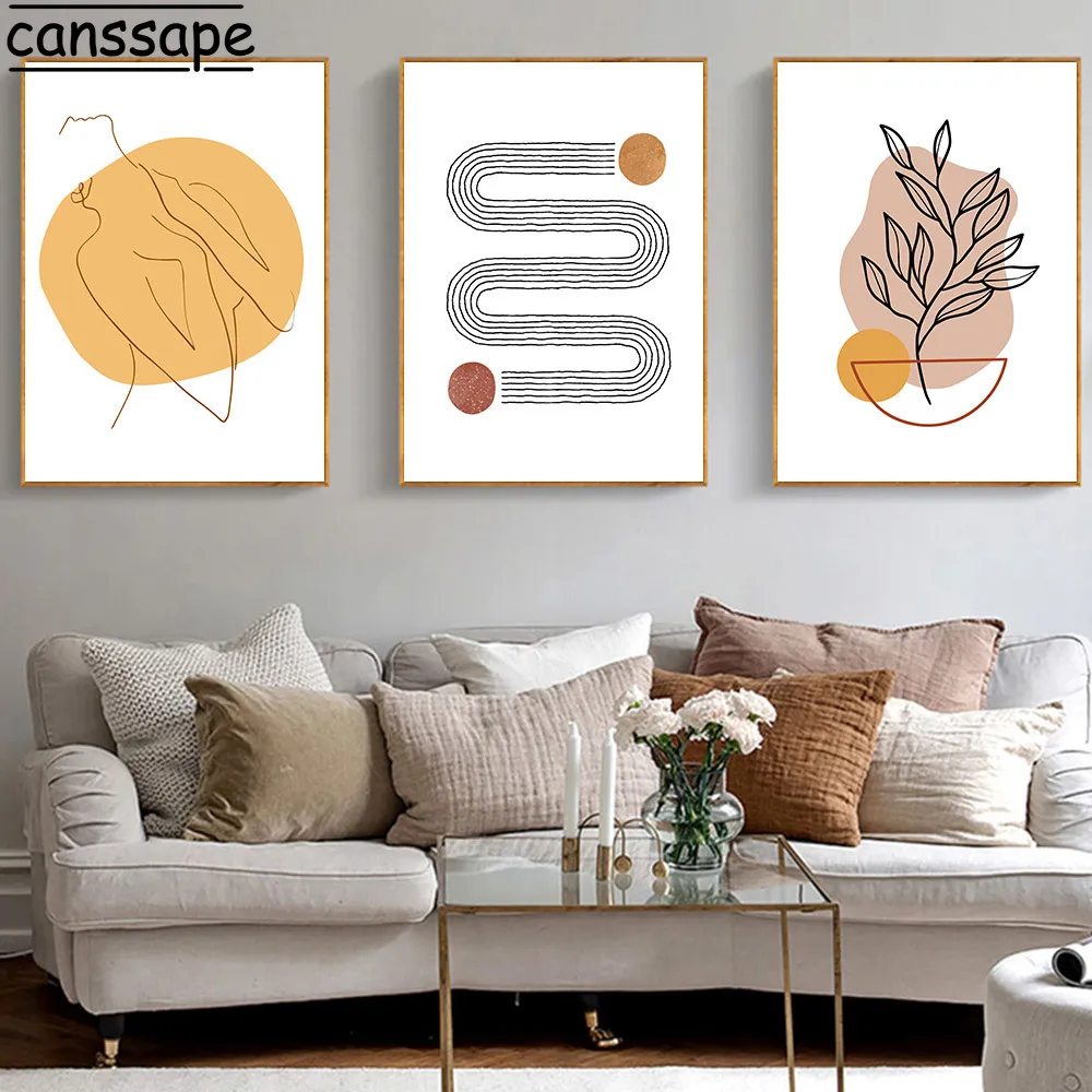 Pink Flower Girl Poster Face Line Drawing Canvas Painting Abstract Woman Wall Art Print Plant Leaf Boho Pictures Home Decor | Дом и сад