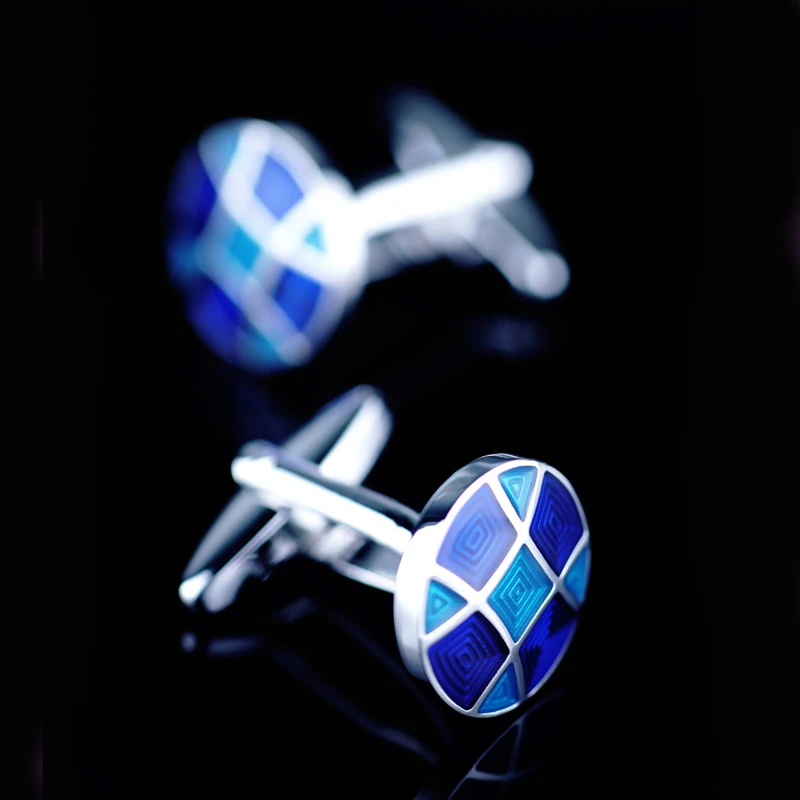 

Полосатая синяя Милая запонка эмалированная круглая для женщин украшение для рубашки запонки серебряного цвета OnlyArt ювелирные изделия