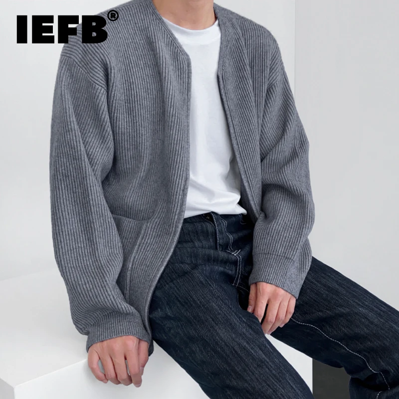 

Корейский Кардиган IEFB, свитер на молнии, Мужская трикотажная одежда на осень и зиму, модная свободная вязаная одежда в японском стиле