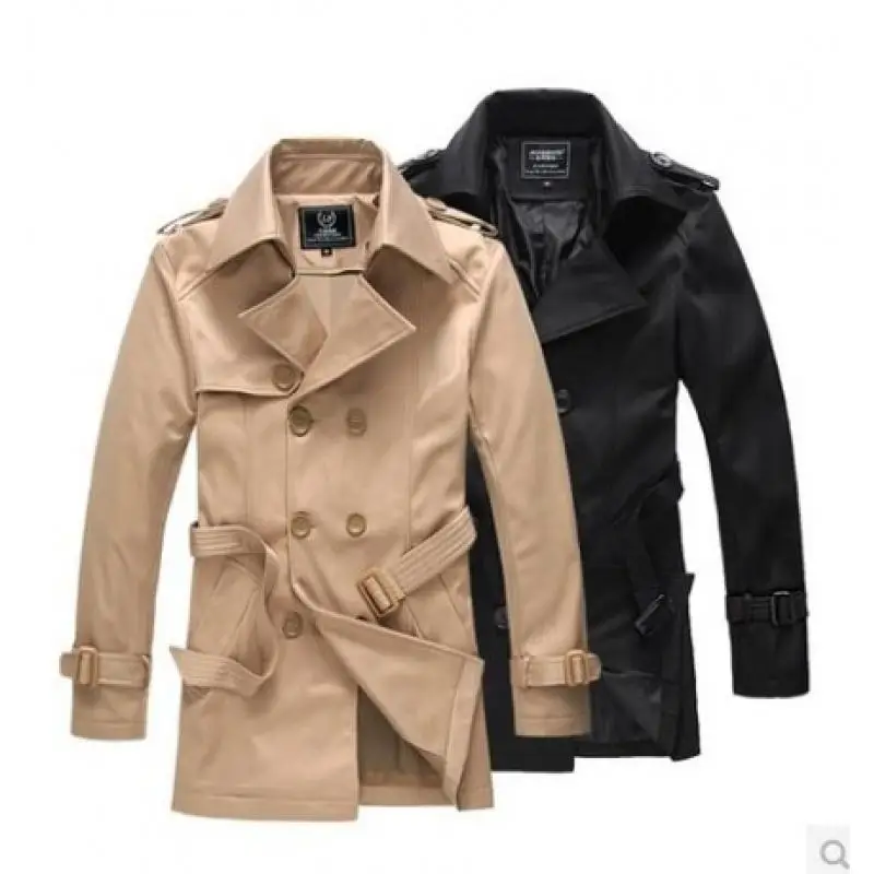Men's Windbreaker Jacket Vintage Black Khaki Spring Autumn Business Trench Male Double Breasted Retro Classic Long Coat Thick | Мужская