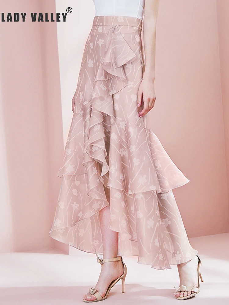 Женская Асимметричная юбка с каскадным листьем лотоса Летняя асимметричная