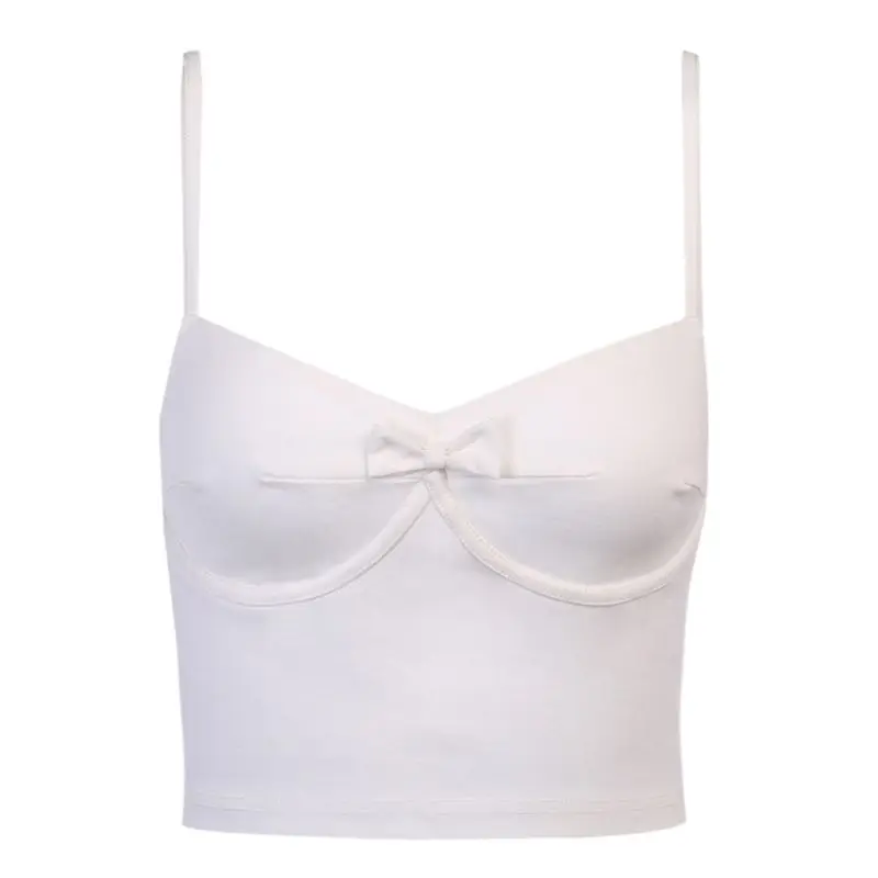 

Женский летний укороченный топ на бретельках с V-образным вырезом и бантом