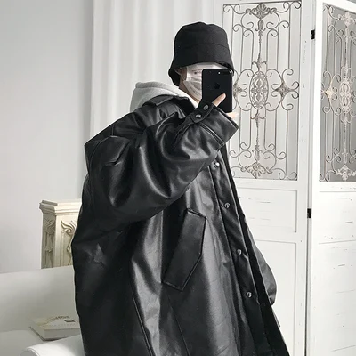 

Куртка Мужская/женская из ПУ кожи, средней длины, Y2K