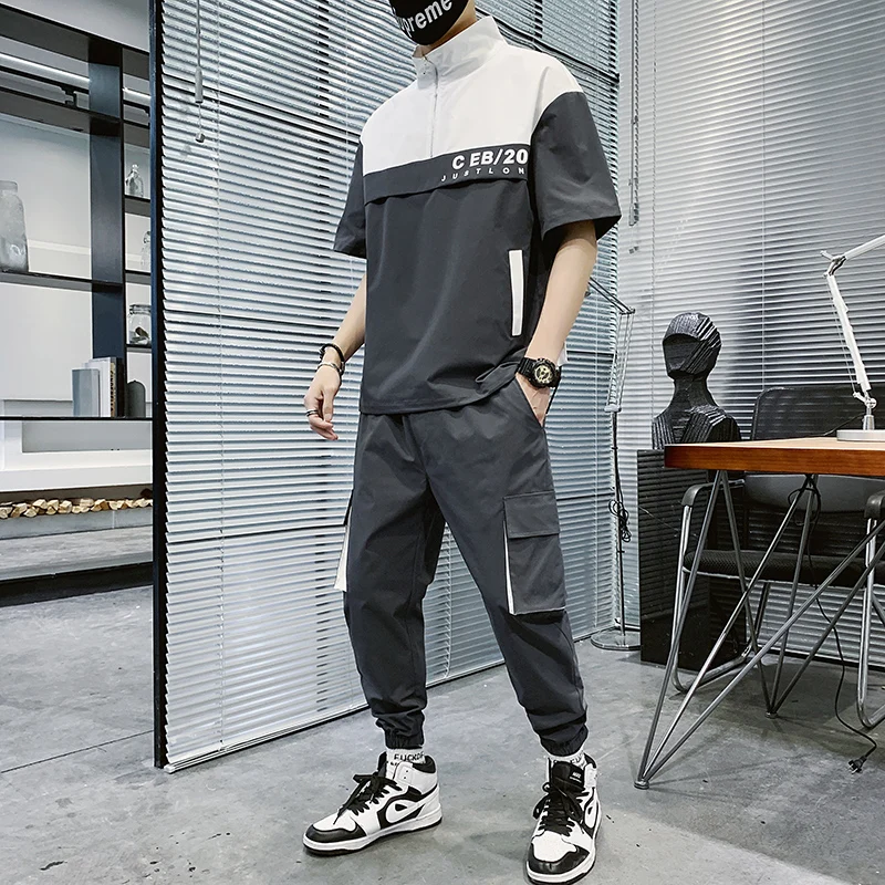 

Men Size Plus Set High Quality Summer Tracksuit For Me Trainingspak Heren Casual Short Sleeve T-shirt & Pants 2 Pieces Set M-4XL