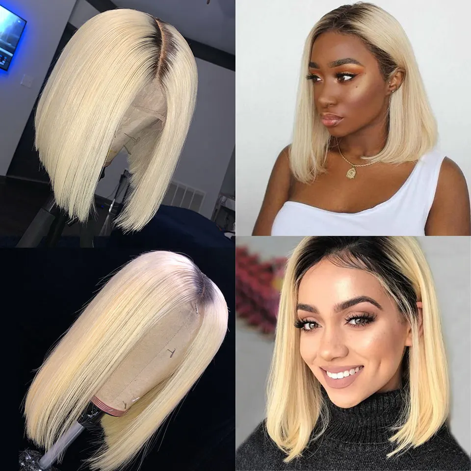

1B 613 Lace Front Human Hair Wigs Ombre Honey Blonde 13x4 Bob Wig Straight Remy Brazilian Pre Plucked Short Wigs For Black Women