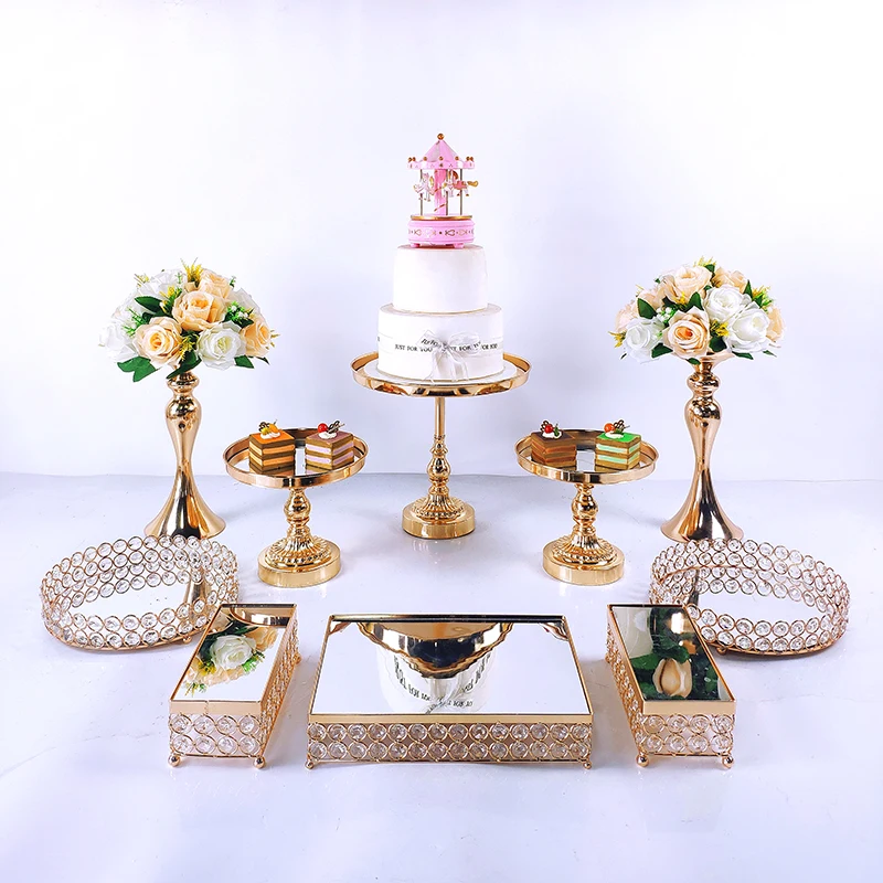 Набор подставок для торта с кристаллами 6-10 шт. металлическая зеркальная