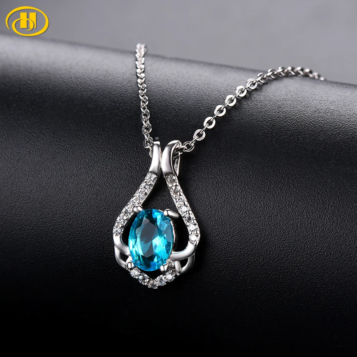 Настоящее серебро 925 Подвеска с голубым топазом драгоценный камень Серебряные